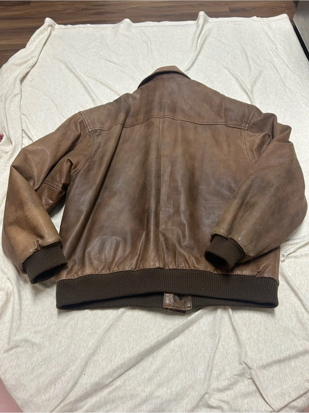 Vintage Leather Bomber Jacket Double Zip New Zealand Opossum Lined Aviator